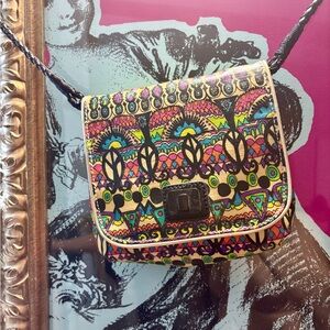 Sakroots Mini Coated Canvas Colorful Peace Print Crossbody Bag